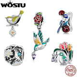 925 Silver Flower & Bird Charms Beads Pendant for Bracelet Necklace