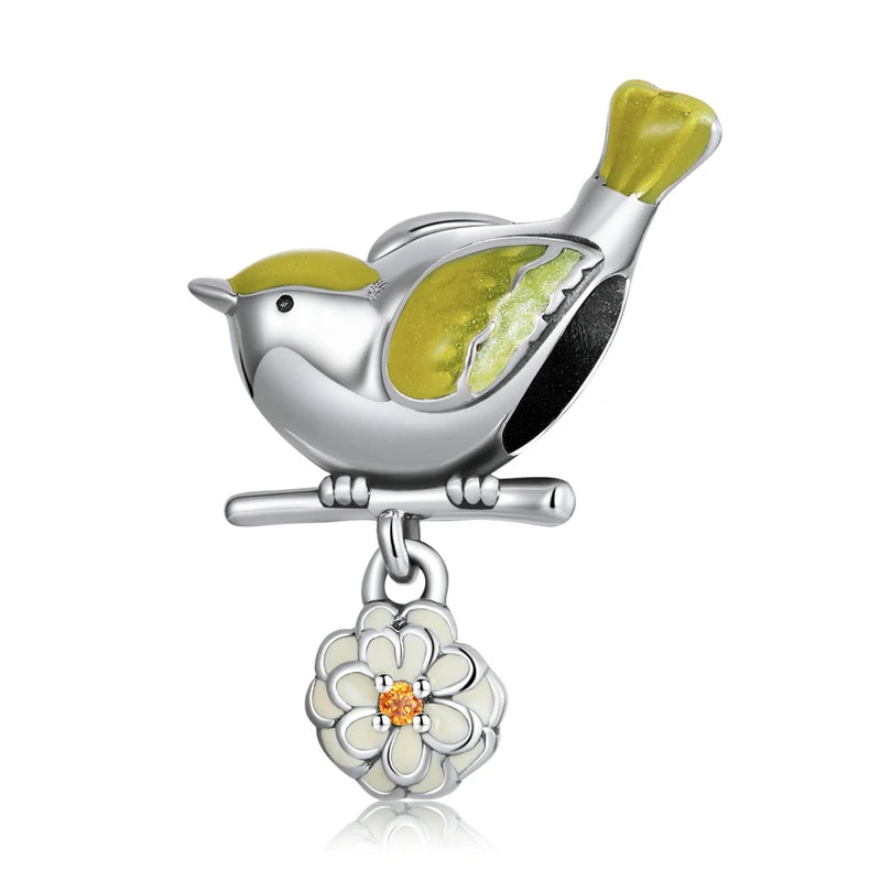 925 Silver Flower & Bird Charms Beads Pendant for Bracelet Necklace