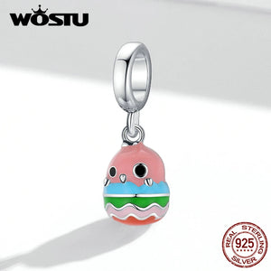 925 Silver Zoo Animals Pink Bird Charm Beads