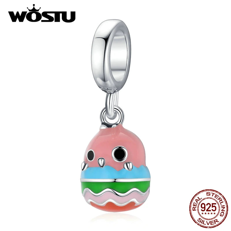 925 Silver Zoo Animals Pink Bird Charm Beads