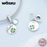 925 Silver Four-leaf Clover Bead with Tag Charms for Women