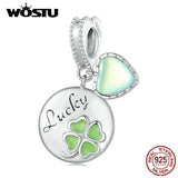925 Silver Four-leaf Clover Bead with Tag Charms for Women