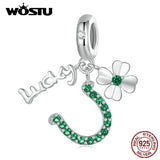 925 Silver 4-leaf Clover & Horseshoe Hanging Bead Pendant