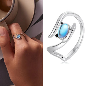 925 Silver Fox Cat Moonstone Ring Women Adjustable Cocktail Party Band