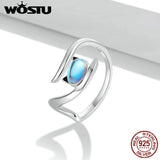 925 Silver Fox Cat Moonstone Ring Women Adjustable Cocktail Party Band