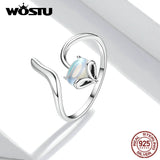 925 Silver Fox Cat Moonstone Ring Women Adjustable Cocktail Party Band