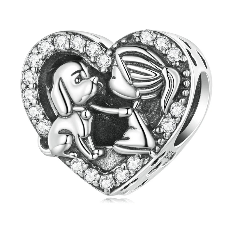 925 Silver Girl Boy Pet Bead Zircon Charms for Bracelet Necklace