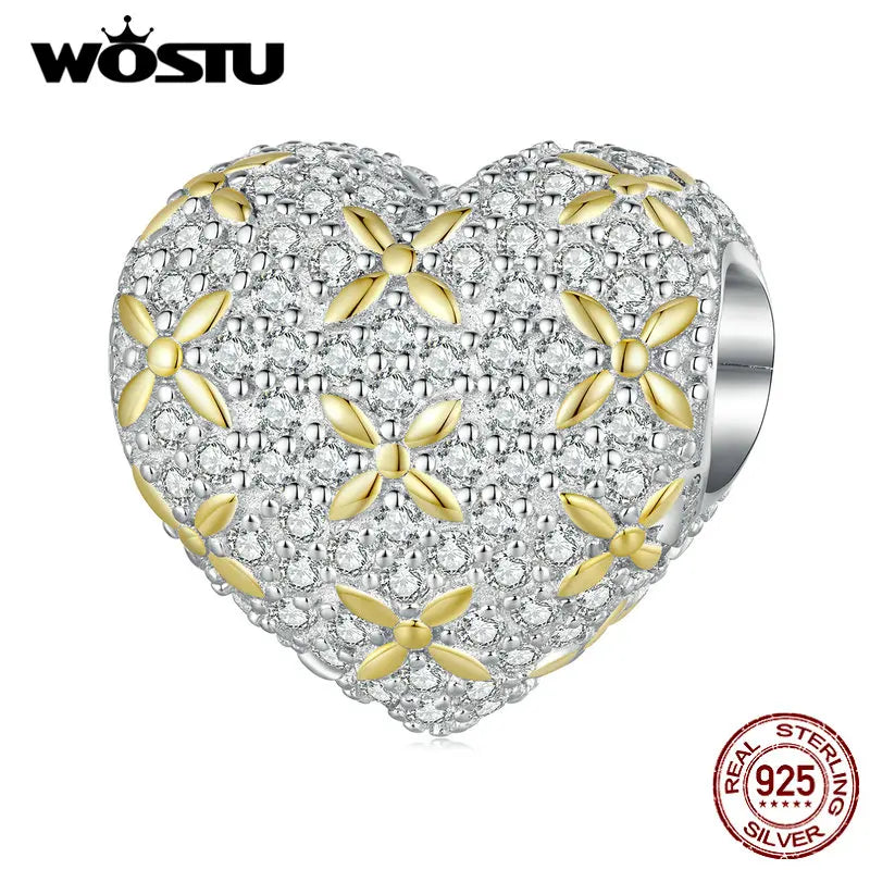 925 Silver Golden Four-leaf Grass Bead Zircon Bracelet Necklace