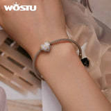 925 Silver Golden Four-leaf Grass Bead Zircon Bracelet Necklace
