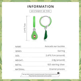 925 Silver Avocado Hoop Earrings Green Fruit Dangle Hook Plata
