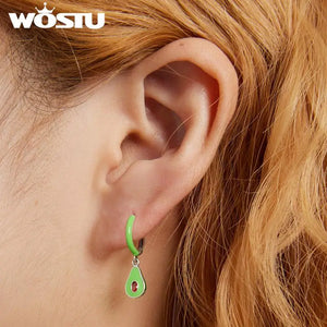 925 Silver Avocado Hoop Earrings Green Fruit Dangle Hook Plata