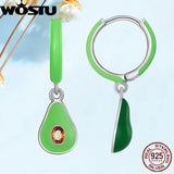 925 Silver Avocado Hoop Earrings Green Fruit Dangle Hook Plata