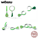 925 Silver Avocado Hoop Earrings Green Fruit Dangle Hook Plata