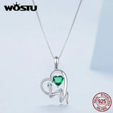 925 Silver Green Snake Pendant Necklace Love Heart Zircon Charm Necklace