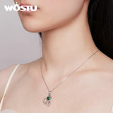 925 Silver Green Snake Pendant Necklace Love Heart Zircon Charm Necklace