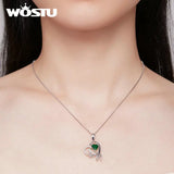 925 Silver Green Snake Pendant Necklace Love Heart Zircon Charm Necklace