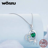 925 Silver Green Snake Pendant Necklace Love Heart Zircon Charm Necklace