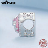 925 Silver Heart Bead Pink Glass Rose Charm for Bracelet Necklace