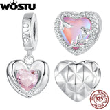 925 Silver Heart Bead Pink Glass Rose Charm for Bracelet Necklace