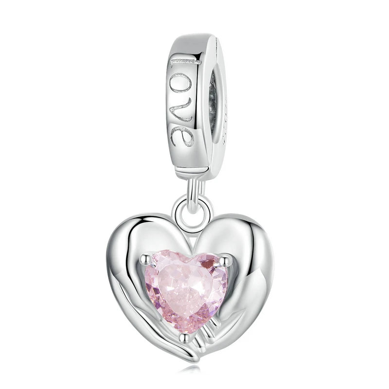 925 Silver Heart Bead Pink Glass Rose Charm for Bracelet Necklace
