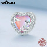 925 Silver Heart Bead Pink Glass Rose Charm for Bracelet Necklace