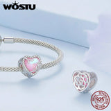 925 Silver Heart Bead Pink Glass Rose Charm for Bracelet Necklace