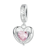 925 Silver Heart Bead Pink Glass Rose Charm for Bracelet Necklace