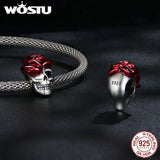 925 Silver Red Rose Flower Skull Charms Witch Bat Bead