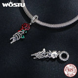 925 Silver Red Rose Flower Skull Charms Witch Bat Bead