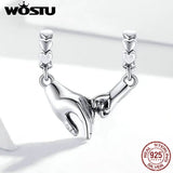 925 Sterling Silver Hand in Hand Bead Charm DIY Bracelet Necklace Pendant