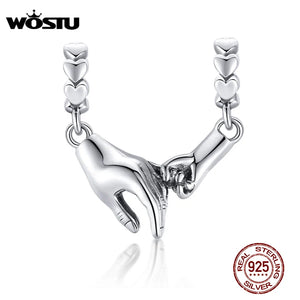 925 Sterling Silver Hand in Hand Bead Charm DIY Bracelet Necklace Pendant