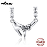925 Sterling Silver Hand in Hand Bead Charm DIY Bracelet Necklace Pendant