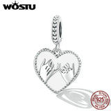 925 Sterling Silver Hand in Hand Double Heart Charms Pendants