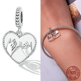 925 Sterling Silver Hand in Hand Double Heart Charms Pendants