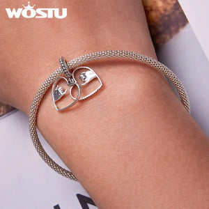 925 Sterling Silver Hand in Hand Double Heart Charms Pendants