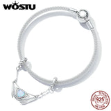 925 Silver Heart Opal Charms Beads For Bracelet DIY Bangles