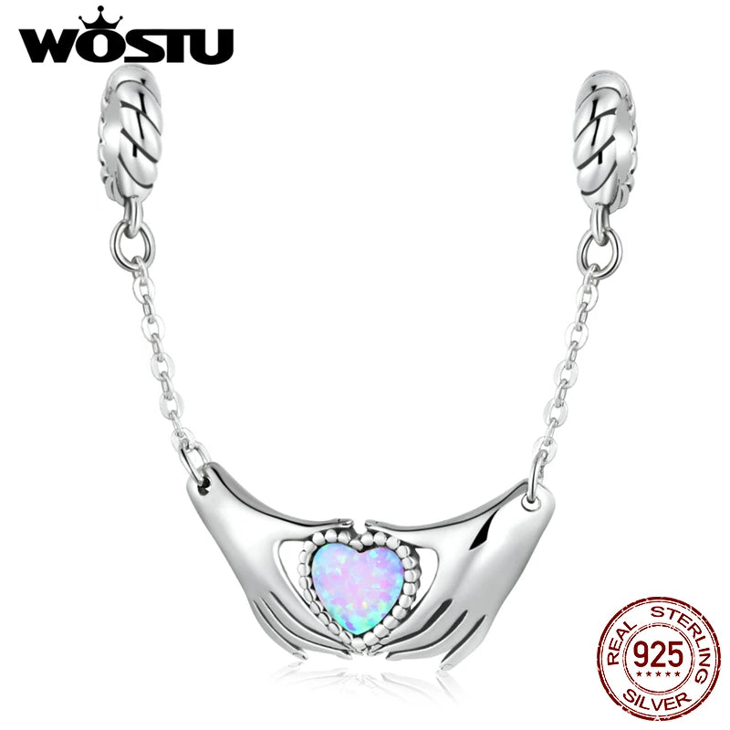 925 Silver Heart Opal Charms Beads For Bracelet DIY Bangles