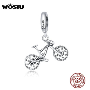 925 Silver Heart Bead Bicycle Charm for Bracelet Necklace Pendant