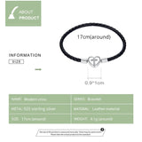 925 Silver Heart Lock Basic Bracelet Braided Leather Rope Bracelet