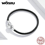925 Silver Heart Lock Basic Bracelet Braided Leather Rope Bracelet