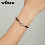 925 Silver Heart Lock Basic Bracelet Braided Leather Rope Bracelet