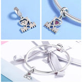 925 Sterling Silver Heart Pendant Charm Bead for Bracelet Necklace DIY Jewelry