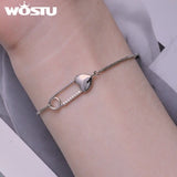 925 Silver Heart Button Pin Bracelet with Zircon