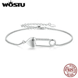 925 Silver Heart Button Pin Bracelet with Zircon