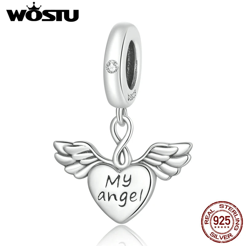925 Silver Heart Wings My Angel Charm Pendant for Women