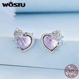 925 Silver Blooming Rose Purple Zirconium Earrings