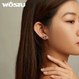 925 Silver Blooming Rose Purple Zirconium Earrings