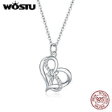 925 Silver Heart to Heart Necklace CZ Long Chain For Women Jewelry