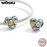 925 Silver Heart Pendant Flower Love Charm Bead for Bracelets Bangles