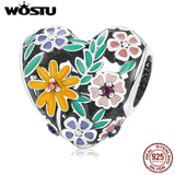 925 Silver Heart Pendant Flower Love Charm Bead for Bracelets Bangles